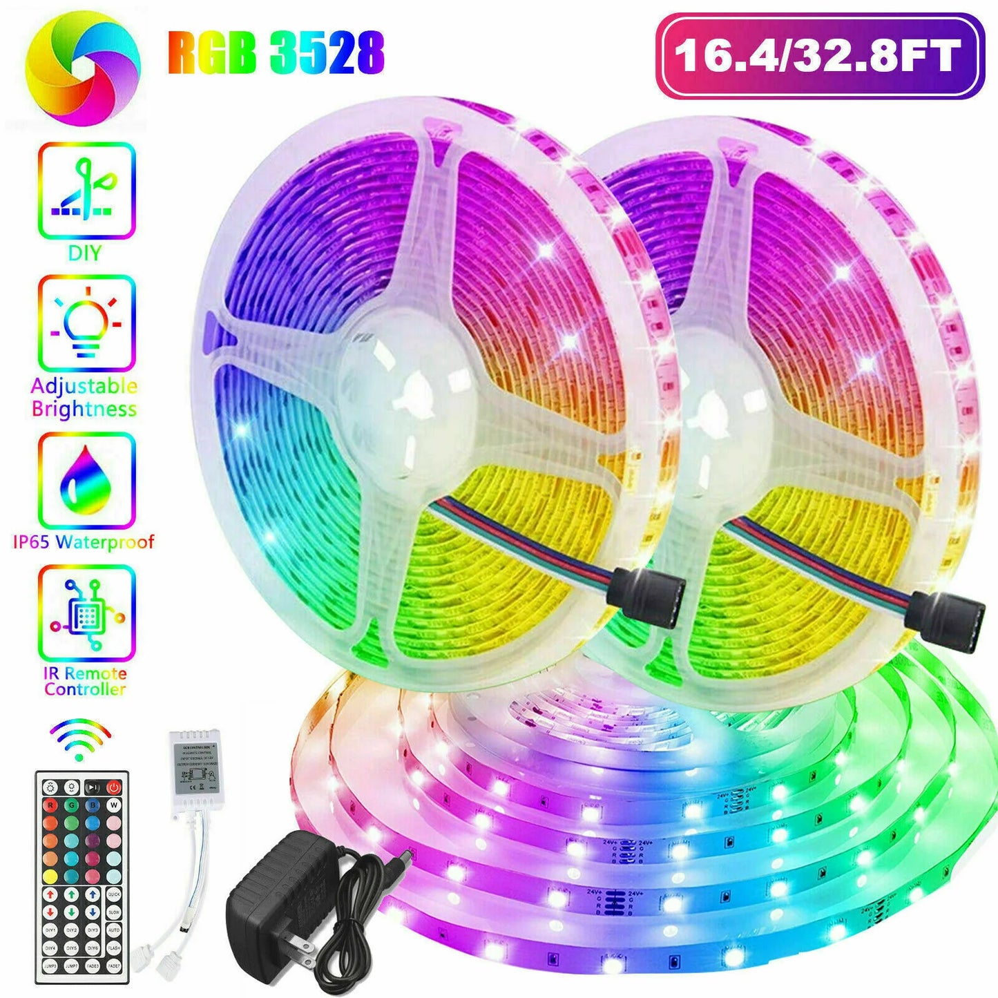 32ft Waterproof LED Strip Lights with Remote β Indoor & Outdoor