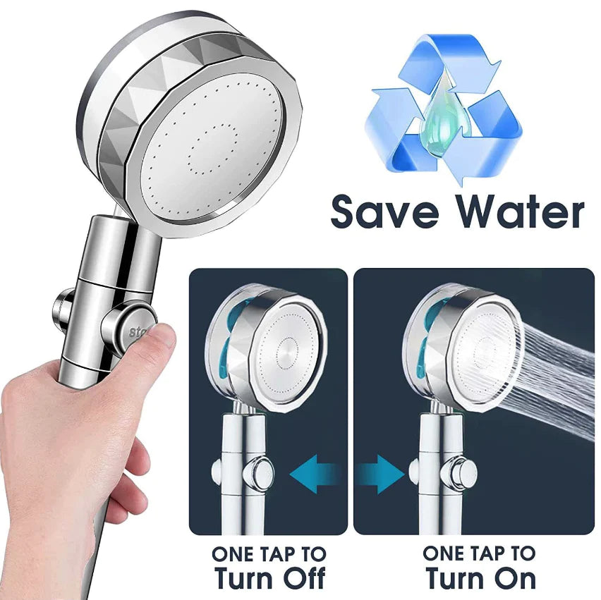 360° High-Pressure Turbo Shower Head – Adjustable & Water-Saving