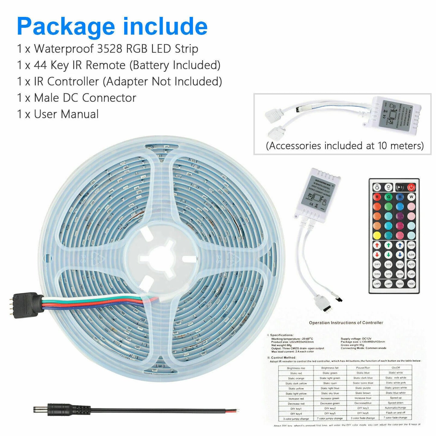 32ft Waterproof LED Strip Lights with Remote β Indoor & Outdoor