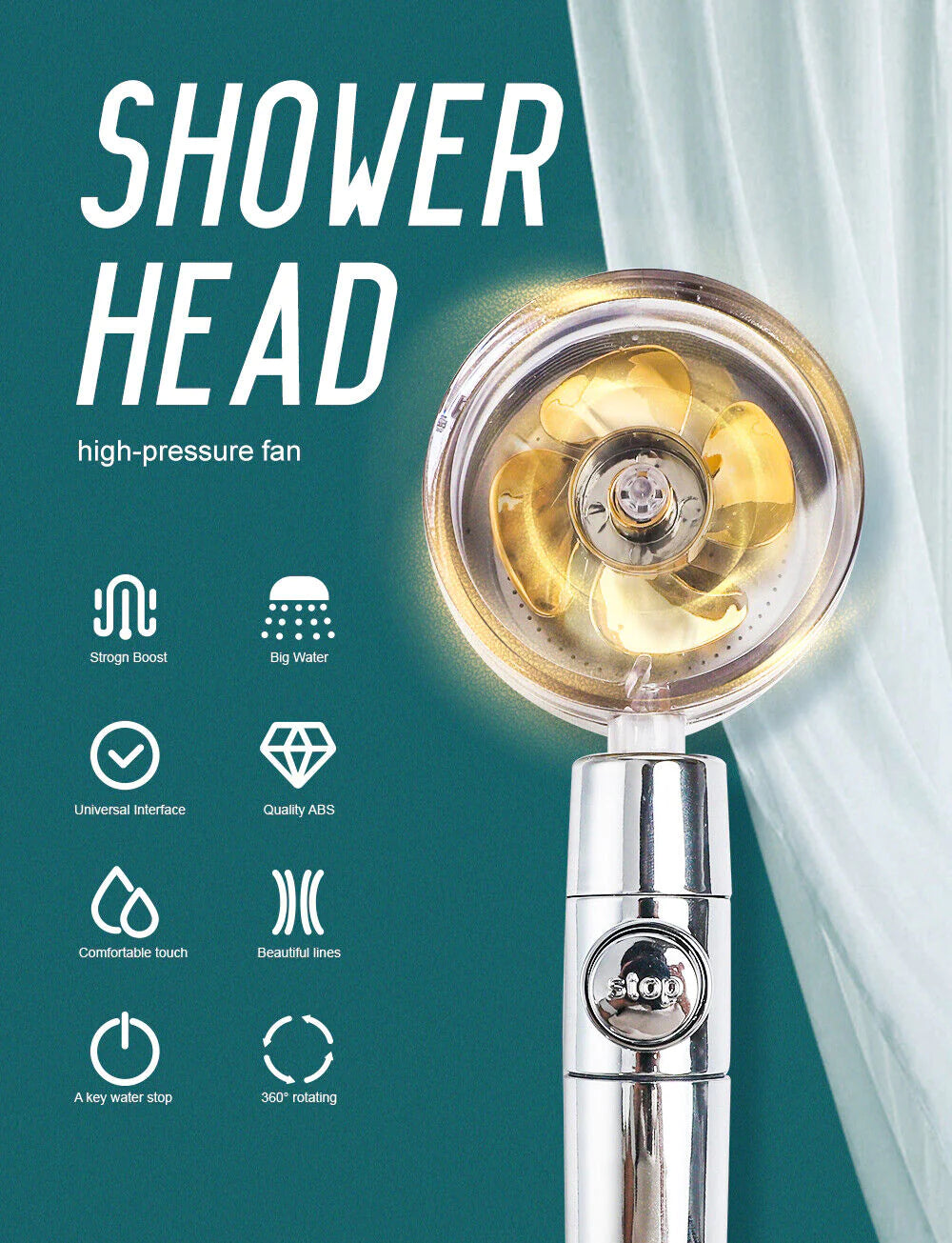 360° High-Pressure Turbo Shower Head – Adjustable & Water-Saving